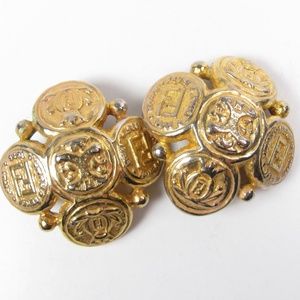 Vintage Fendi Gold Brass Logo Clip On Earrings